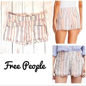 Free People Beige Striped High-Rise shorts Size 8